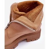 Boto Leather Ankle Boots With Zipper Flat Heel Camel Vimal | Shoptok.si