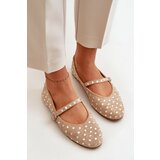 Boto Embellished Ballerinas With Strap Eco Suede Beige Tirilissa | Shoptok.si