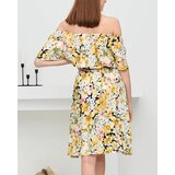 Resti Yellow knee-length dress with a multicolored floral pattern - Clothing | Shoptok.si