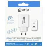 Prio 50W zidni punjač za brzo punjenje 30W PD PPS (USB C) + 20W PD (USB C) bijeli Cene