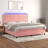  Box spring postelja z vzmetnico LED roza 200x200 cm žamet Cene