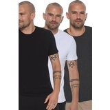 Dewberry TRIPLE SET T8569 BIKE COLLAR MEN'S T-SHIRT-BLACK-WHITE-ANTHRACITE