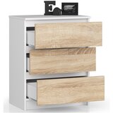 AKORD Komoda, 3 Predali, Bela/Hrast Sonoma, (5000332224) | Shoptok.si