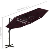 Vrtni suncobran s 4 razine i aluminijskim stupom 3 x 3 m bordo | shoptok.hr