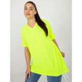 Fashion Hunters Fluo yellow smooth plus size blouse with a neckline Cene