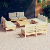  9-dijelna vrtna garnitura od borovine s krem jastucima | shoptok.hr