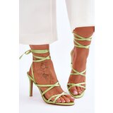 FJ1 Women's Tied Sandals On A High Heel Green Meya Cene
