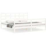 The Living Store Posteljni okvir z vzglavjem bel 200x200 cm trden les - Posteljni Okvir, (21530717) | Shoptok.si