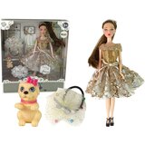  Lutka za igru Emily s smeđom kosom i psom s roza mašnom - 30 cm | shoptok.hr