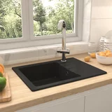 vidaXL kuhinjsko pomivalno korito z luknjo ovalno črn granit