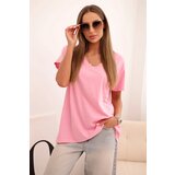 Kesi Włoski Women's cotton blouse with V-neck and short sleeve in candy pink Cijene