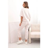 Kesi Włoski Women's viscose set with short sleeves and trousers beige | Shoptok.si
