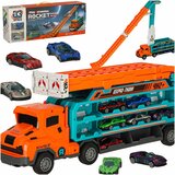  Kamion transporter s trkaćom stazom i 6 autića, narančasti | shoptok.hr