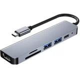 ADAPTERI TIP-C NA USBX2/TF/USB-C/LAN/HDMI