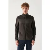 Avva Men's Anthracite Stand Collar Parachute Fabric Detailed Zippered Standard Fit Regular Cut Fleece Cardigan