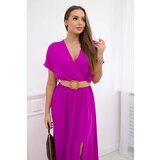 Kesi Włoski Long dress with a decorative belt dark purple | Shoptok.si