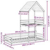  Krevet na kat s krovom 80 x 200 cm od masivne borovine | shoptok.hr