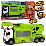Truck with Crane and Vehicle Transporter Lights Sounds Green Cene