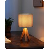 EDISHINE lesena namizna nočna svetilka z lanenim senčilom - siva odprta embalaža | Shoptok.si