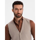 Ombre Men's suit vest with classic detailing and lining - beige | ePonuda.com