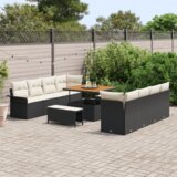  11-dijelni vrtni komplet sofa s jastučićima Crni poli ratan akacija | shoptok.hr