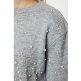 Trendyol Light Gray Crop Stone Embroidered Knitwear Sweater | ePonuda.com