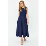 Trendyol Navy Blue Gipe Detailed 100% Cotton Poplin Woven Dress Cene