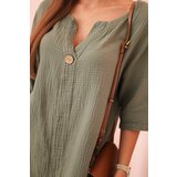 Kesi Włoski Women's muslin shirt with a button khaki | shoptok.hr