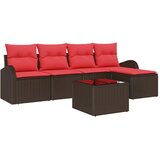 vidaXL Vrtna sedežna garnitura 6 pcs Rjava in rdeča Poly ratan, (5000021308) | Shoptok.si