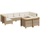 vidaXL Vrtna garnitura 9-delna z blazinami bež poli ratan, (21783082) | Shoptok.si