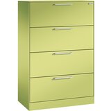 C+P Kartotečni predalnik ASISTO, višina 1292 mm, s 4 predali, DIN A4 prečno, rumeno zelene/rumeno zelene barve | Shoptok.si