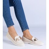 Gemre Beige loafers decorated with a bow and a golden teddy bear Nensi | Shoptok.si