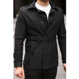 Dewberry 23058 Lined Belted Double Breasted Mens Trenchcoat-BLACK | ePonuda.com