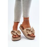 Kesi Beige women's platform slippers with Evatria bow cene