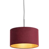 QAZQA Črna viseča svetilka z velur odtenkom rdeča z zlatom 35 cm - Combi Cene