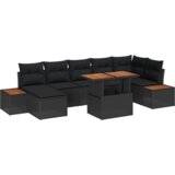 vidaXL Set od 8 vrtnih sofe s jastučićima Crna Poli Ratan Akacija | shoptok.hr