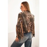 Kesi Włoski Women's suede jacket with fringes in leopard print khaki | shoptok.hr