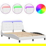 Maison Chic Posteljni okvir - Dvoposteljna postelja - Zakonska postelja z LED lučkami bel 140x190 cm umetno usnje, (21696745) Cene