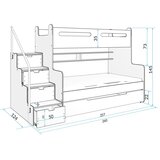 Max drveni dječji krevet na kat 3 s ladicom 200*120cm - bijeli | shoptok.hr