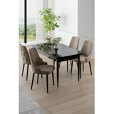 Hanah home trpezarijski set Nola, sto na razvlačenje i 4 stolice, ploča u dekoru crnog mermera, kapućino tkanina Babyface | Eponuda.com