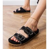 Gemre Black slides with buckles and embroidery on straps Kim | Shoptok.si