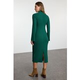 Trendyol Emerald Green Straight Slit Midi Fitted/Fits Body Ribbed Stretch Knit Dress | Shoptok.si