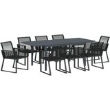 vidaXL 9 komadi vrtni set crni poliratan, Proširivi vrtni stol antracit (140-210)x90x73 cm | shoptok.hr