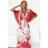numoco basic 603-1 Airy wrap maxi dress with floral pattern – red roses | Shoptok.si