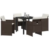 vidaXL 5-dijelni vrtni set za objedovanje s jastucima smeđi, Vrtni stol crni 80x80x73 cm od kaljenog stakla | shoptok.hr