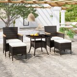  The Living Store Vrtna jedilna garnitura 5-delna poli ratan in steklo črna - Vrtna Jedilna Garnitura, (21481475) | Shoptok.si