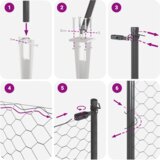 vidaXL Šesterokotna Ograja Siva 0,8x25 m Jeklo, Ograjni Stolpi s Špico 13 kos Ø32 mm 100 cm Pocinkano Jeklo | Shoptok.si