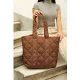 Madamra Brown Women's Quilted Pattern Puffy Bag Cene