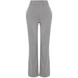 Trendyol Gray Premium Ribbed High Waist Woven Trousers Cene