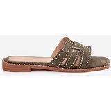Boto Embellished Flat Sandals Green Anniles | shoptok.hr